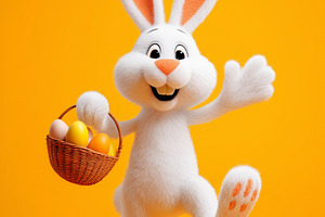 Cute white Easter bunny character, a Holiday Photo by MistyDay