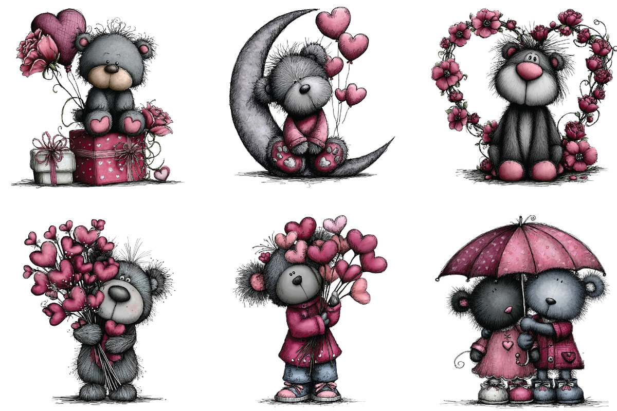 Teddy Bear Valentine Clipart, an Illustration by CraftArtStudio (Photo 6 of 6)