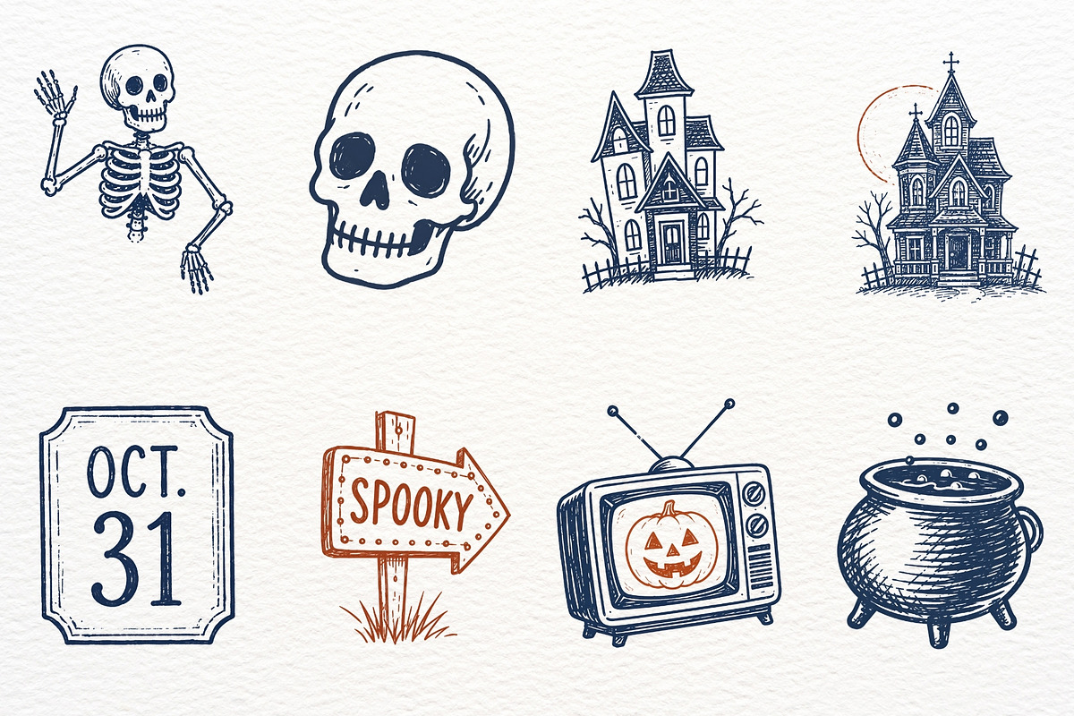 Vintage Halloween Clipart PNG Doodle, a Seasonal Illustration by SugarCloudStudioArt (Photo 4 of 6)