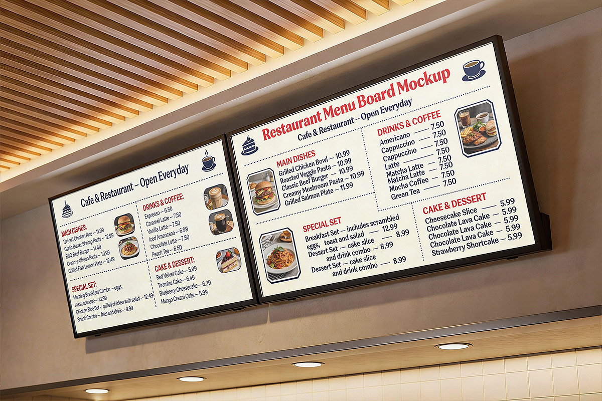 Restaurant Menu Board Mockup, an Advertising Mockup by Pitchlook.Studio (Photo 4 of 4)