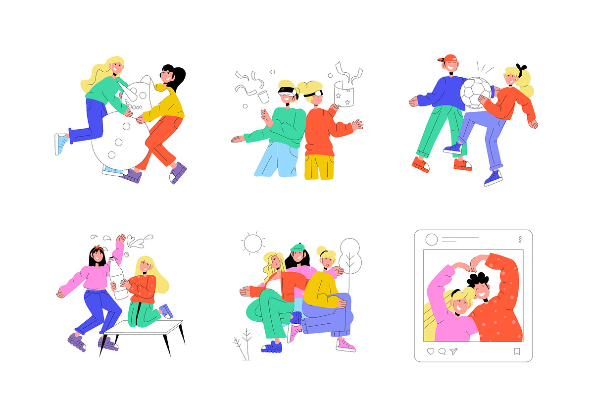 Friends and Party Illustration Set