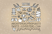 Old school tattoo objects + font, an Object Graphic by Dmitriylo (Thumbnail 2 of 4)