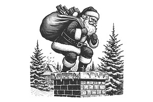 Santa Claus climbing into chimney, an Illustration by AlexArt