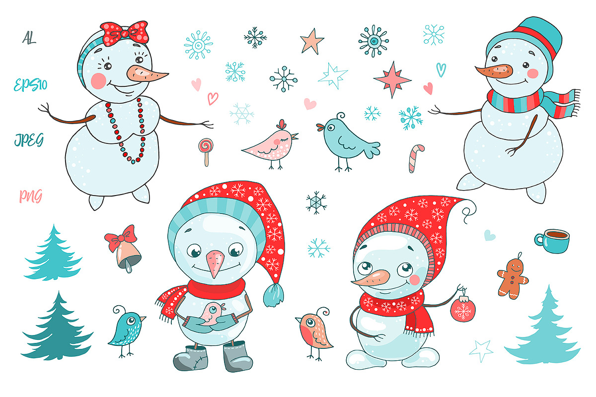 Cute snowmen, a Decorative Illustration by Maya Ivart (Photo 2 of 8)