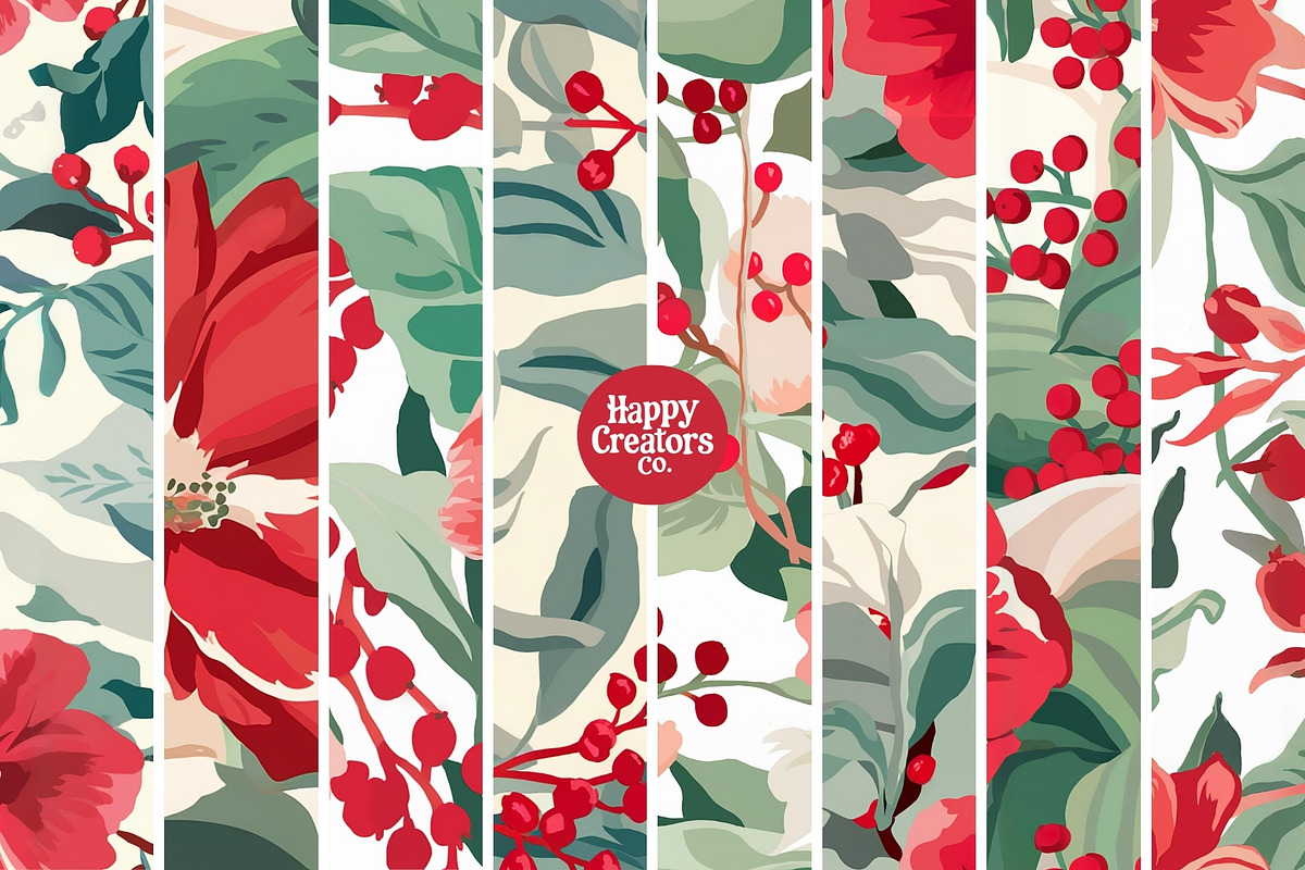 Floral Berries Digital Paper Pack, a Pattern Graphic by Happy Creators Co. (Photo 2 of 8)