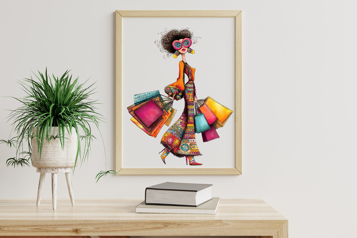 Whimsical Lady Shopping Clipart, an Illustration by Libby Wishes (Photo 6 of 7)