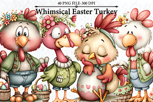 Whimsical Easter Turkey Clipart, a Seasonal Illustration by HueNestify