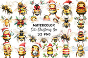 Watercolor Cute Christmas Bee PNG, a Work Illustration by CraftArtStudio (Thumbnail 1 of 6)