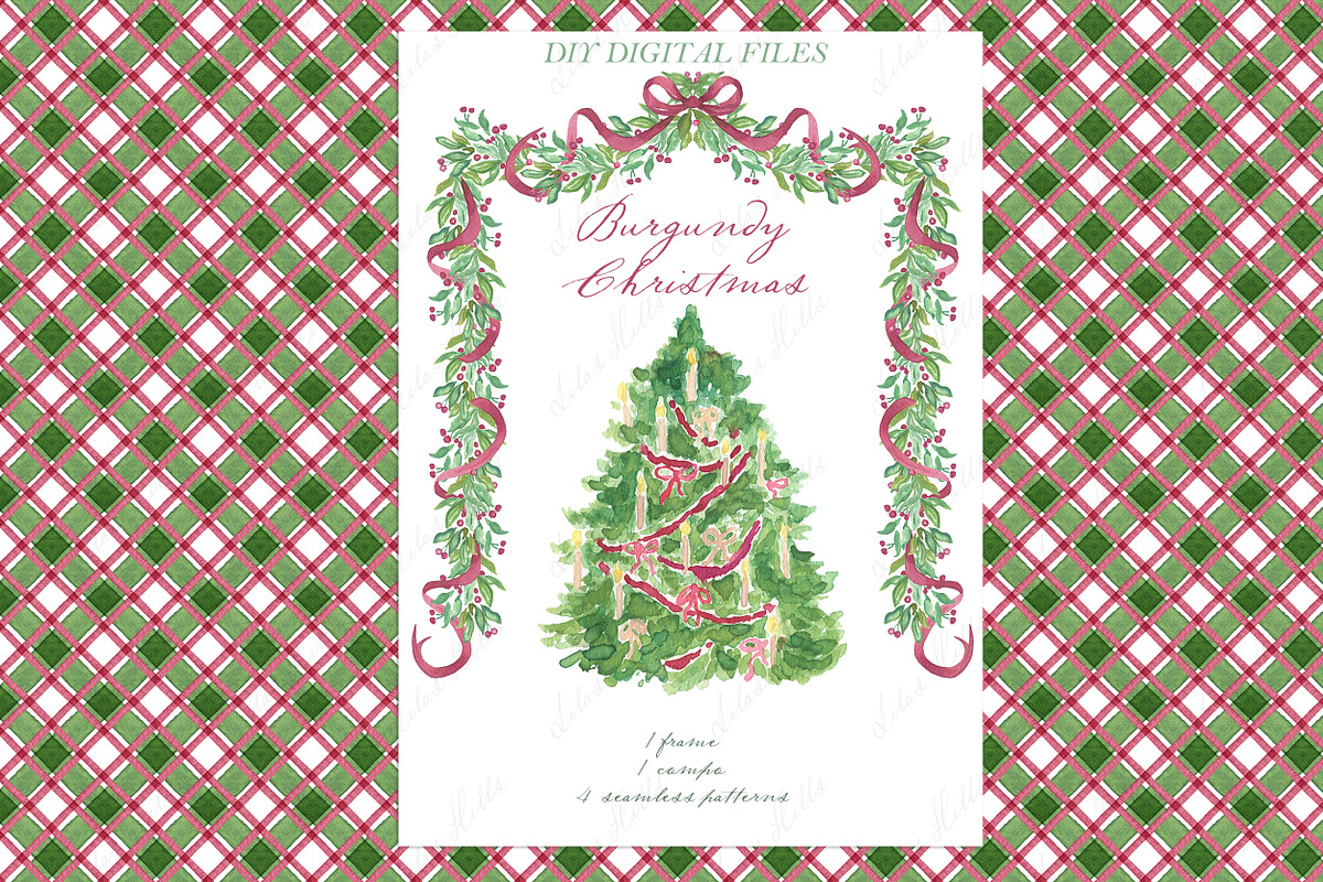 Christmas Burgundy Watercolor DIY, a Graphic by LABFcreations (Photo 1 of 4)