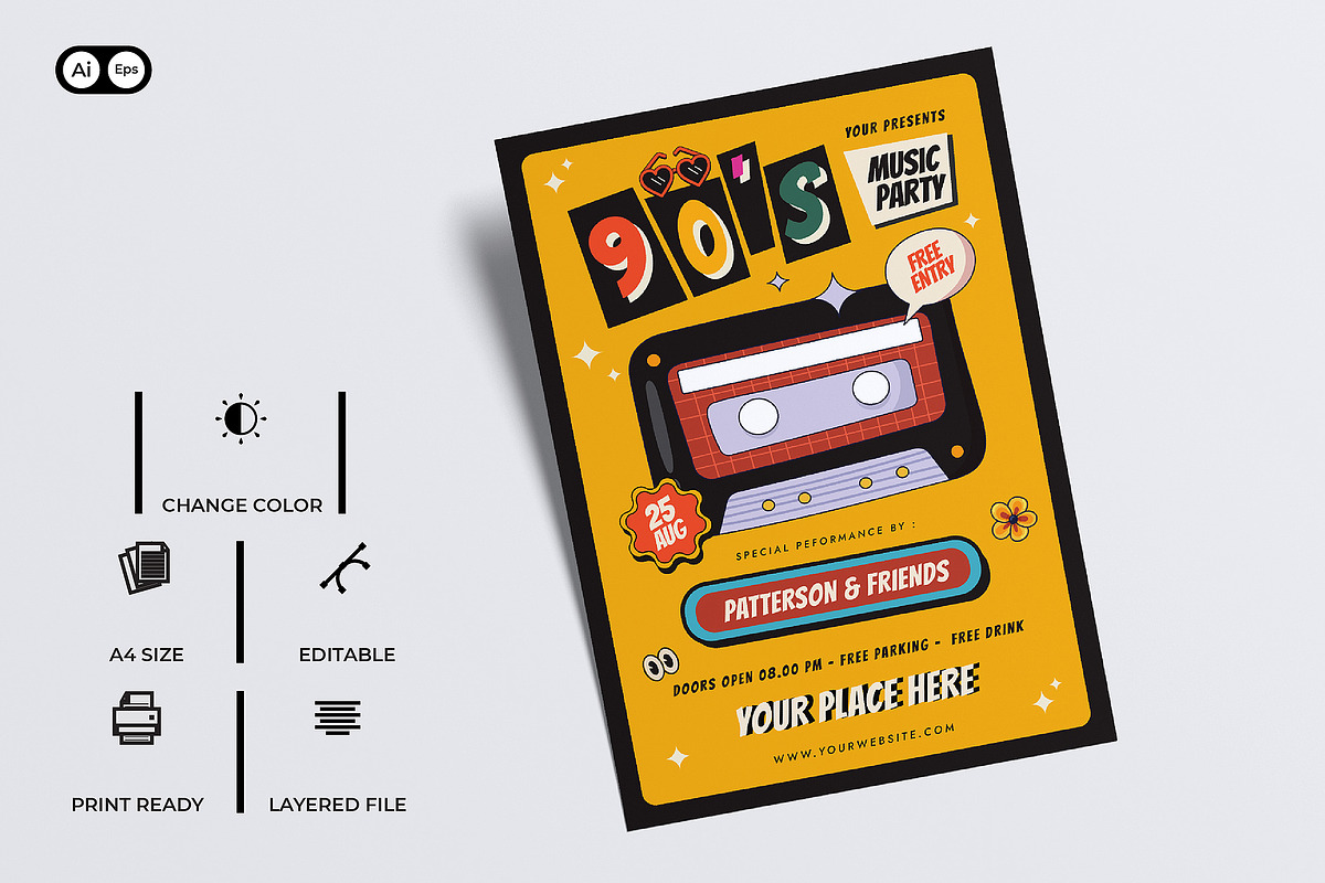 90's Music Party Flyer, a Flyer Template by Siska Arista (Photo 2 of 2)