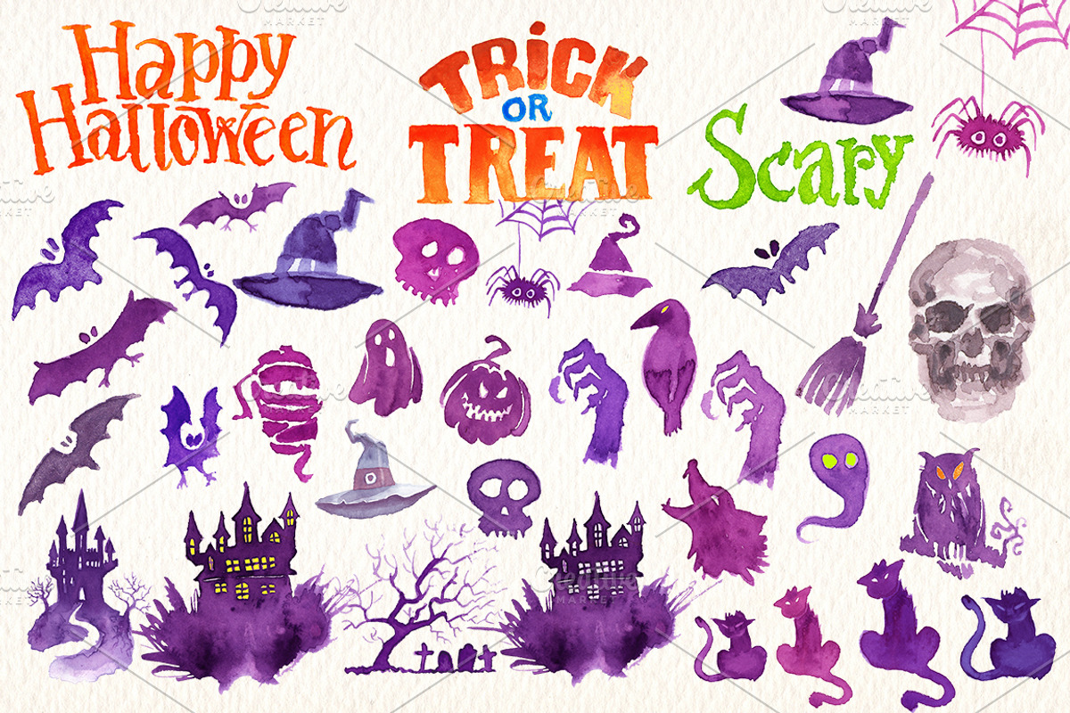HALLOWEEN WATERCOLOR CLIPART, an Illustration by Art & Things (Photo 4 of 4)