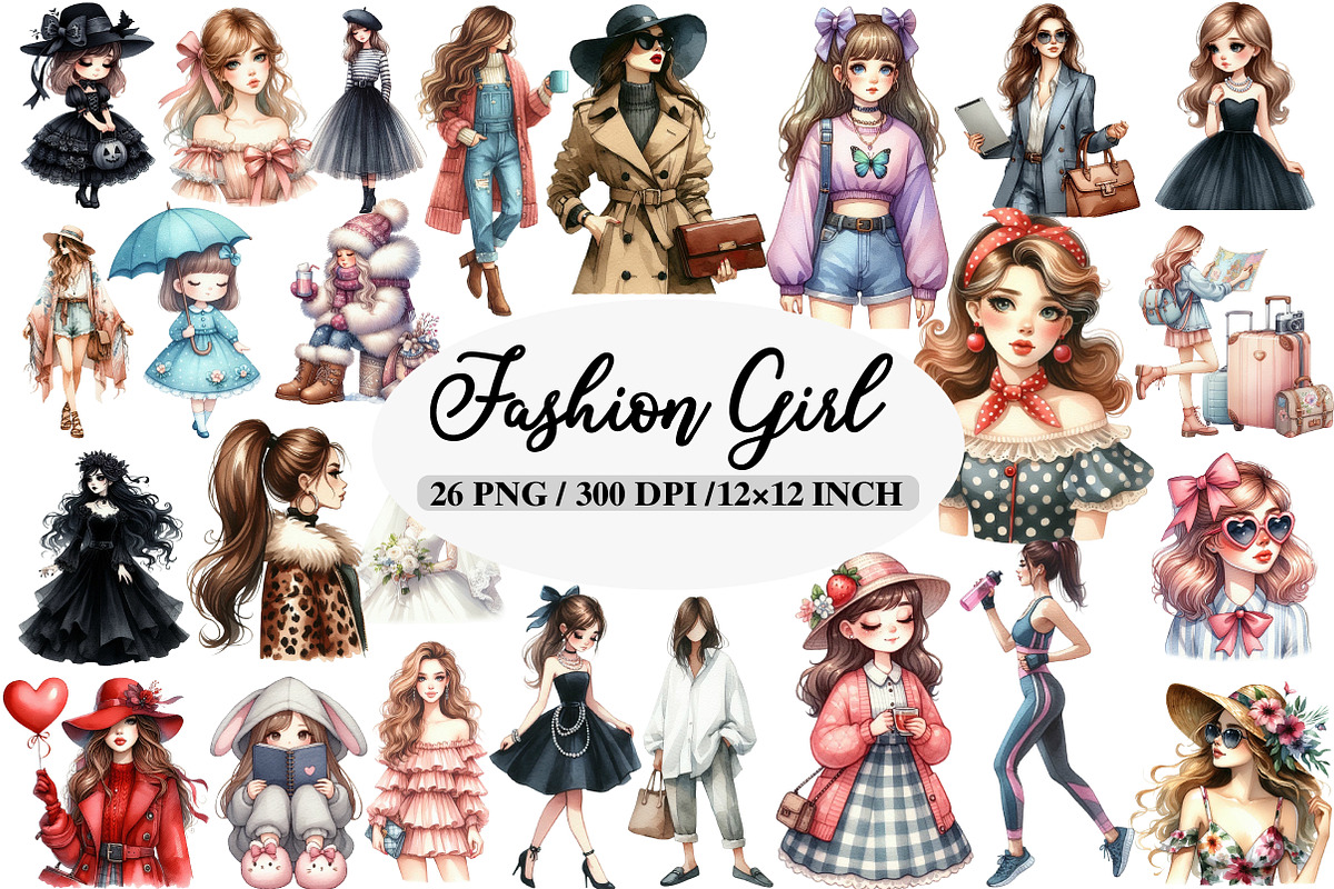 Watercolor Fashion Girl Clipart, an Illustration by Daily.Designs (Photo 1 of 5)