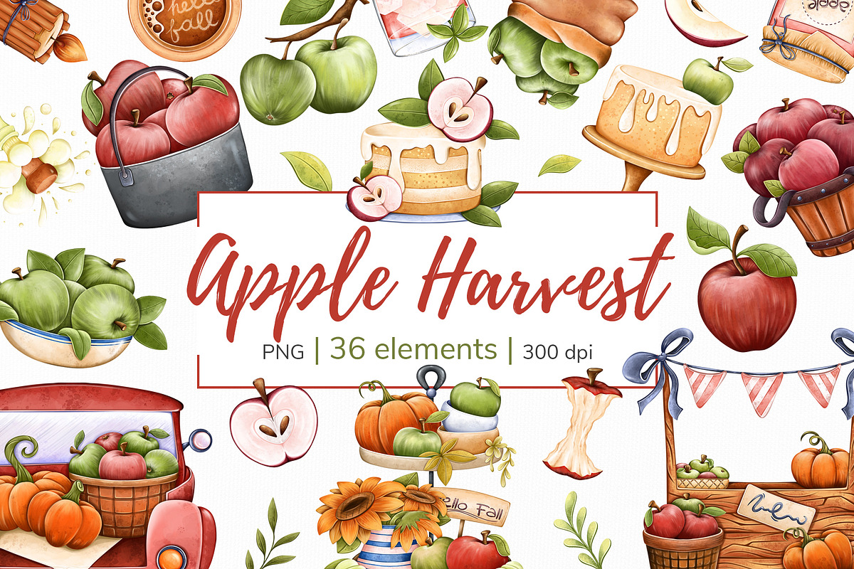 Watercolor Apple Clipart PNG Set (36, a Food Illustration by Mespilia (Photo 1 of 5)