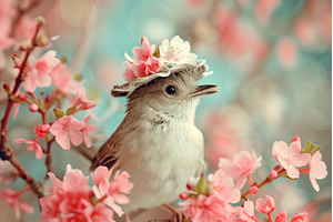 Bird flower hat. Generate Ai, an Animal Photo by Ylivdesign