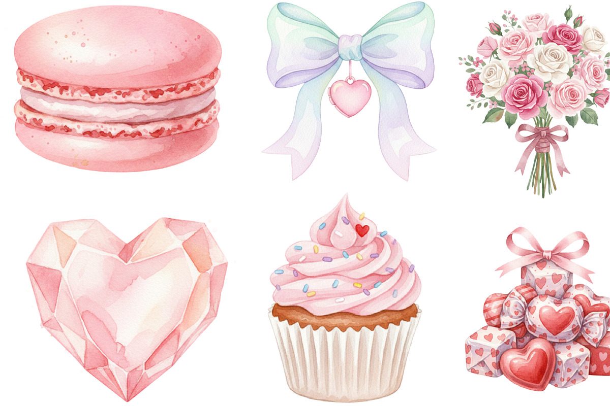 Watercolor Valentine's Day Clipart, an Illustration by Designking (Photo 3 of 5)