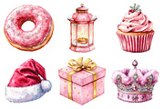Watercolor Pink Christmas Clipart Bu, an Illustration by Daily.Designs (Thumbnail 2 of 5)