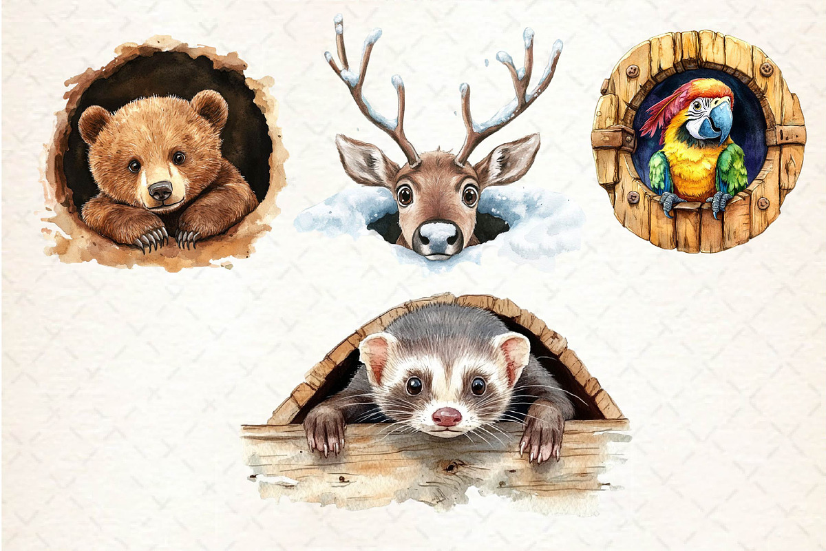 Funny Animals in Hole Clipart, an Illustration by Dream Creation (Photo 6 of 6)