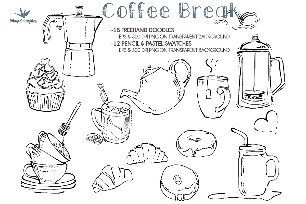 Coffee break handdrawn illustrations, an Object Graphic by Winged Graphics (Photo 2 of 3)