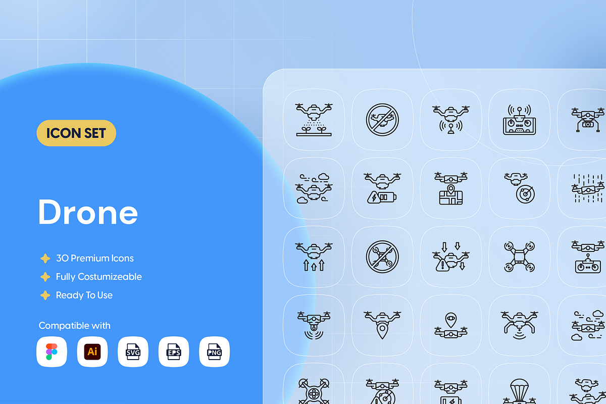 Outline Drone Icon Set, an Outline Icon by Nathaya Studio (Photo 1 of 2)