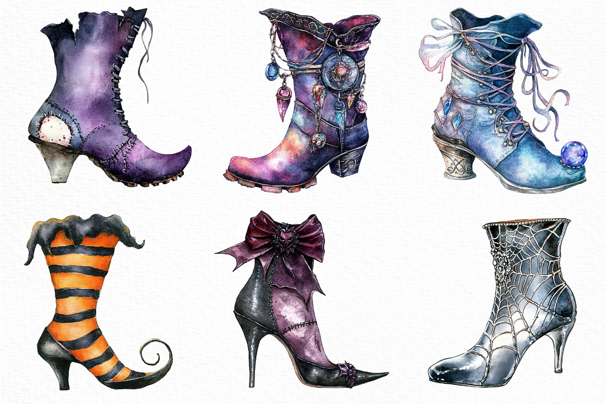 Watercolor Halloween Boots Clipart, an Illustration by Craft Nest (Photo 4 of 6)