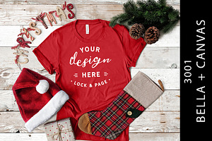 Red Bella Canvas Xmas TShirt Mockup