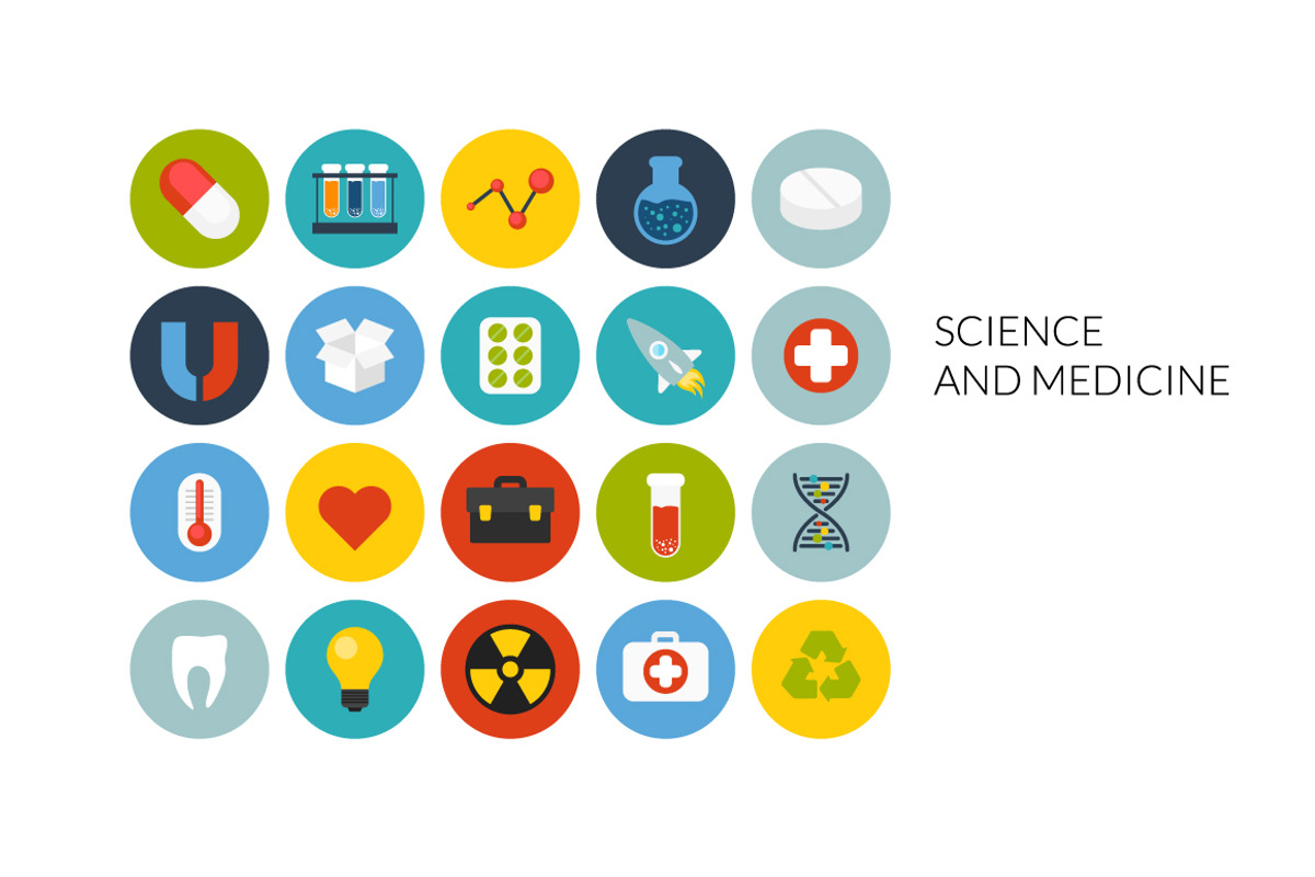 Flat icons set - Science & Medicine