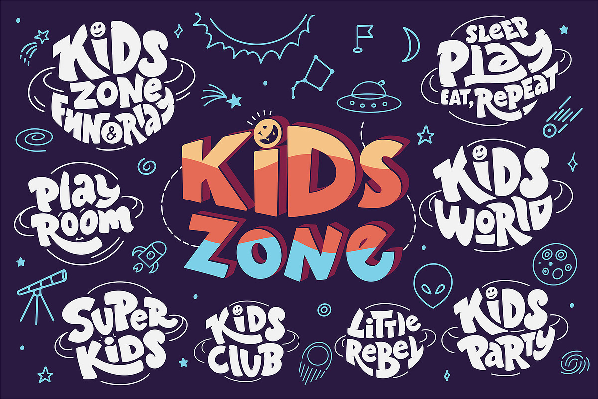 Set of phrases for kids zone, a Decorative Illustration by Lettering_Logo (Photo 1 of 5)