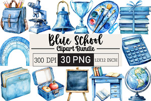 Blue School Clipart, an Illustration by Black Bird Studio