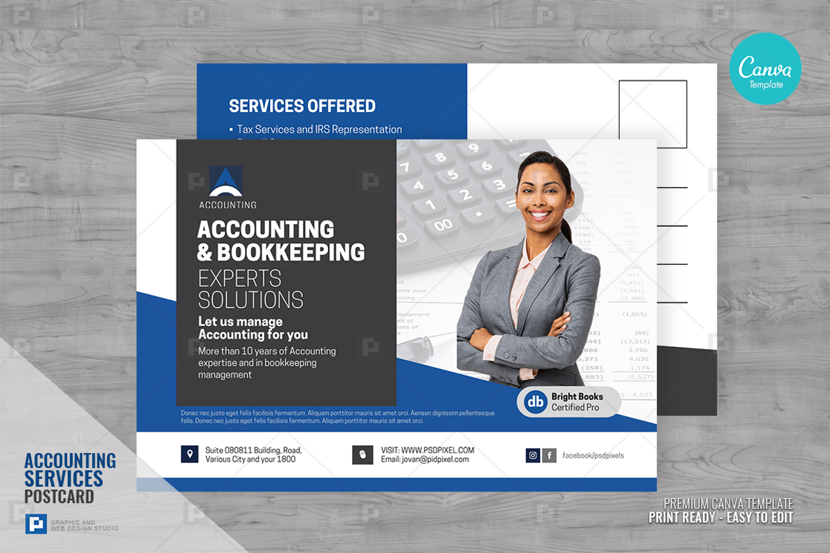 Accounting Company Services Postcard, a Card Template by PSDPixel (Photo 1 of 4)
