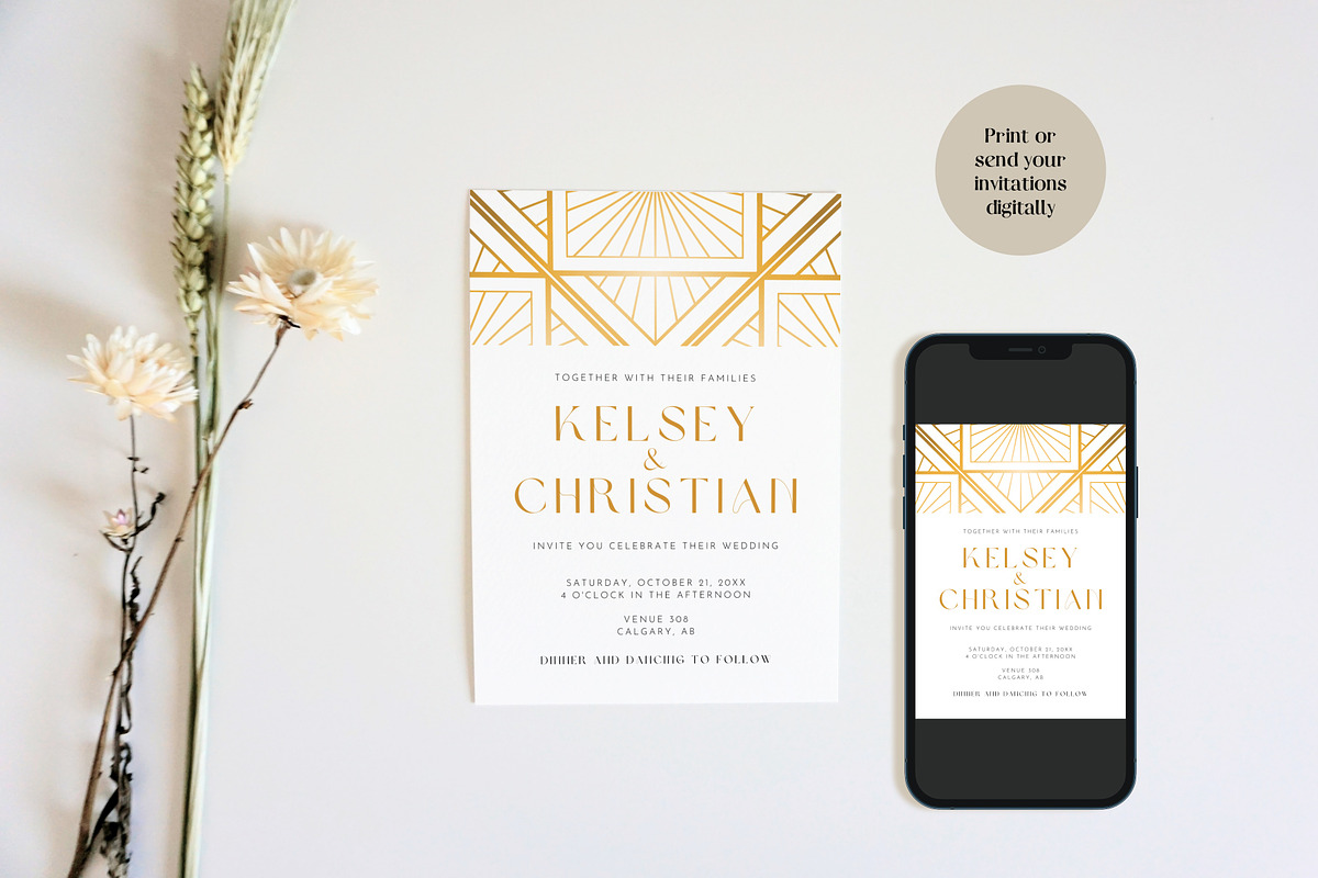 Art Deco Wedding Invitation Template, an Invitation Template by Cottontail Paper Shop (Photo 3 of 7)