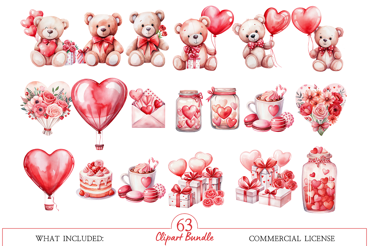 Valentine Love Watercolor Clipart, an Illustration by MockupWizard (Photo 3 of 6)