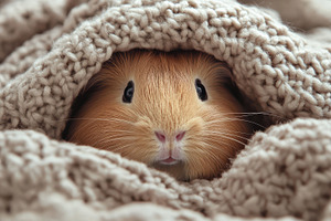 Adorable guinea pig nestled in a coz, an Animal Photo by Pixeness Studio