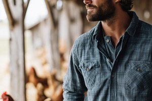 Bearded farmer in a hat standing in, an Animal Photo by MistyDay