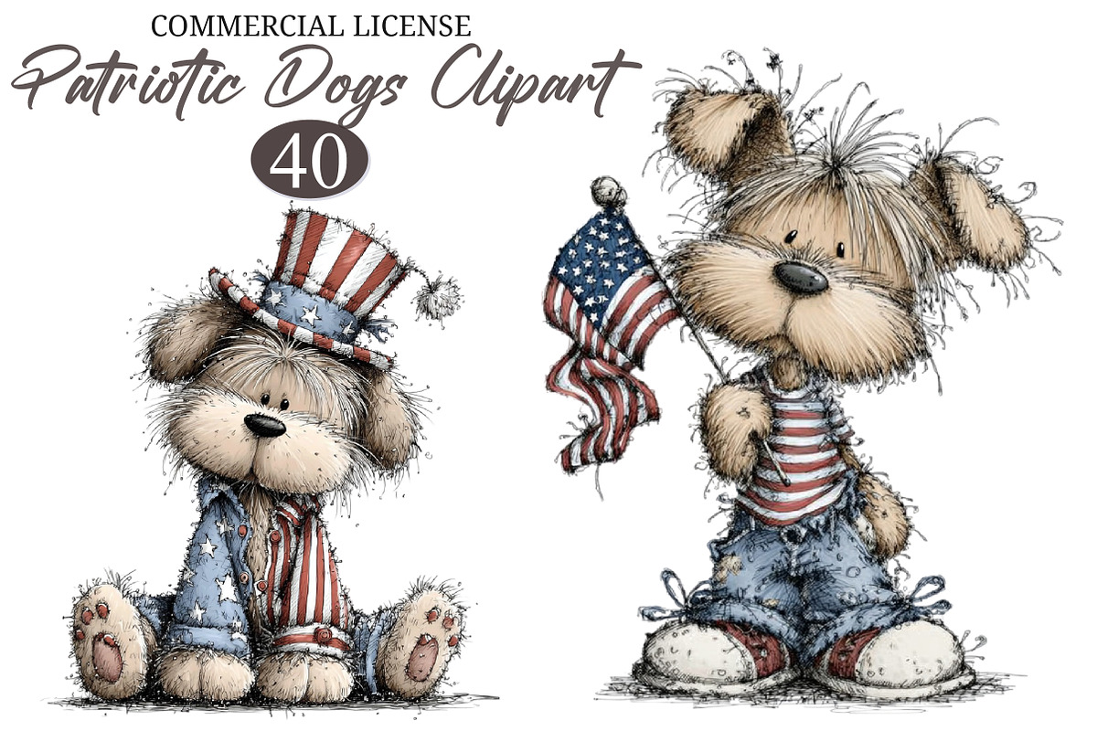 Whimsical Patriotic Dogs Clipart, an Animal Illustration by designcity5 (Photo 1 of 5)