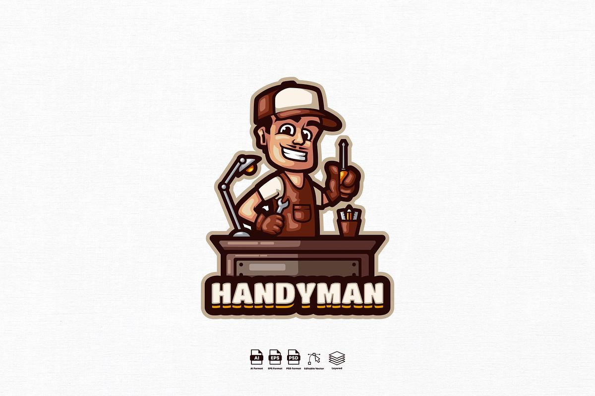 Handy Man Mascot Logo Design, a Branding & Logo Template by kromastd22
