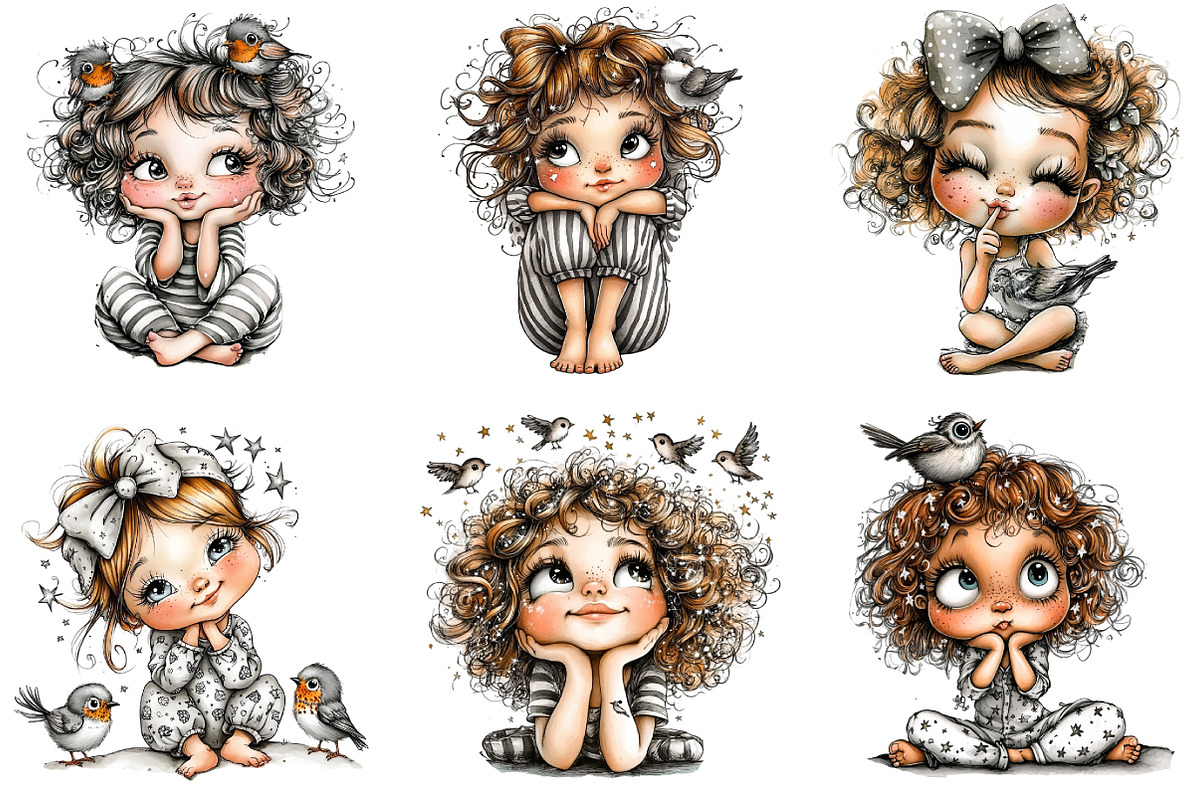 Whimsical Cute girl clipart, an Illustration by DreamArtGraphic (Photo 4 of 6)