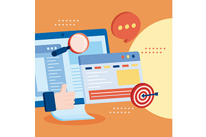 digital marketing in desktop, a Technology Illustration by studiogstock