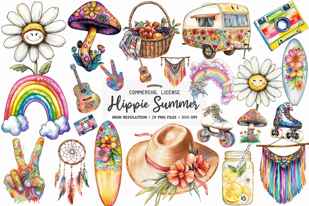Hippie Summer Sublimation Clipart, an Illustration by SinaCreation (Photo 1 of 5)