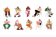 Happy people sitting on chairs set, a Person Illustration by PaperTrident (Thumbnail 1 of 8)