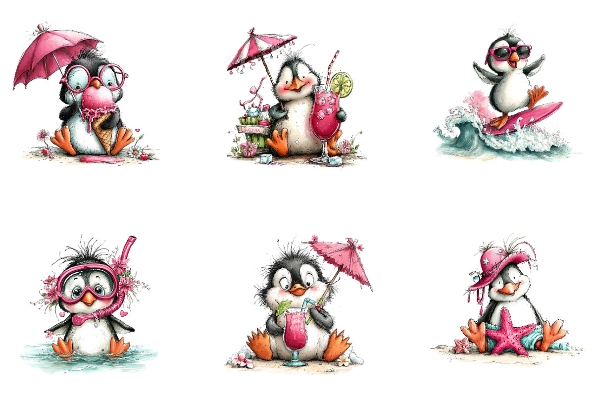 Whimsical Summer Penguin Clipart, a Seasonal Illustration by CreationArt (Photo 2 of 5)