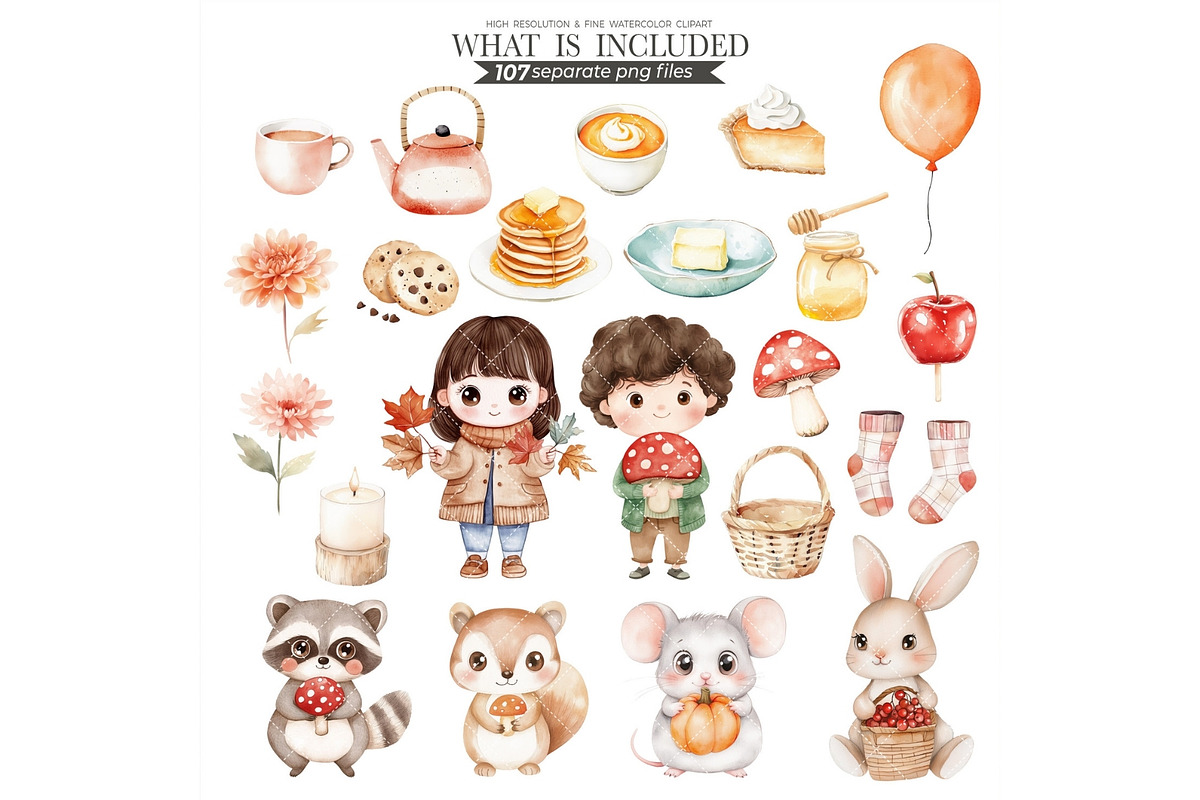 Fall Clipart Autumn Watercolor PNG, an Illustration by CharmClipart (Photo 3 of 10)