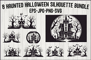 Haunted Halloween Silhouette Set, an Illustration by Creativeshirt (Thumbnail 1 of 9)