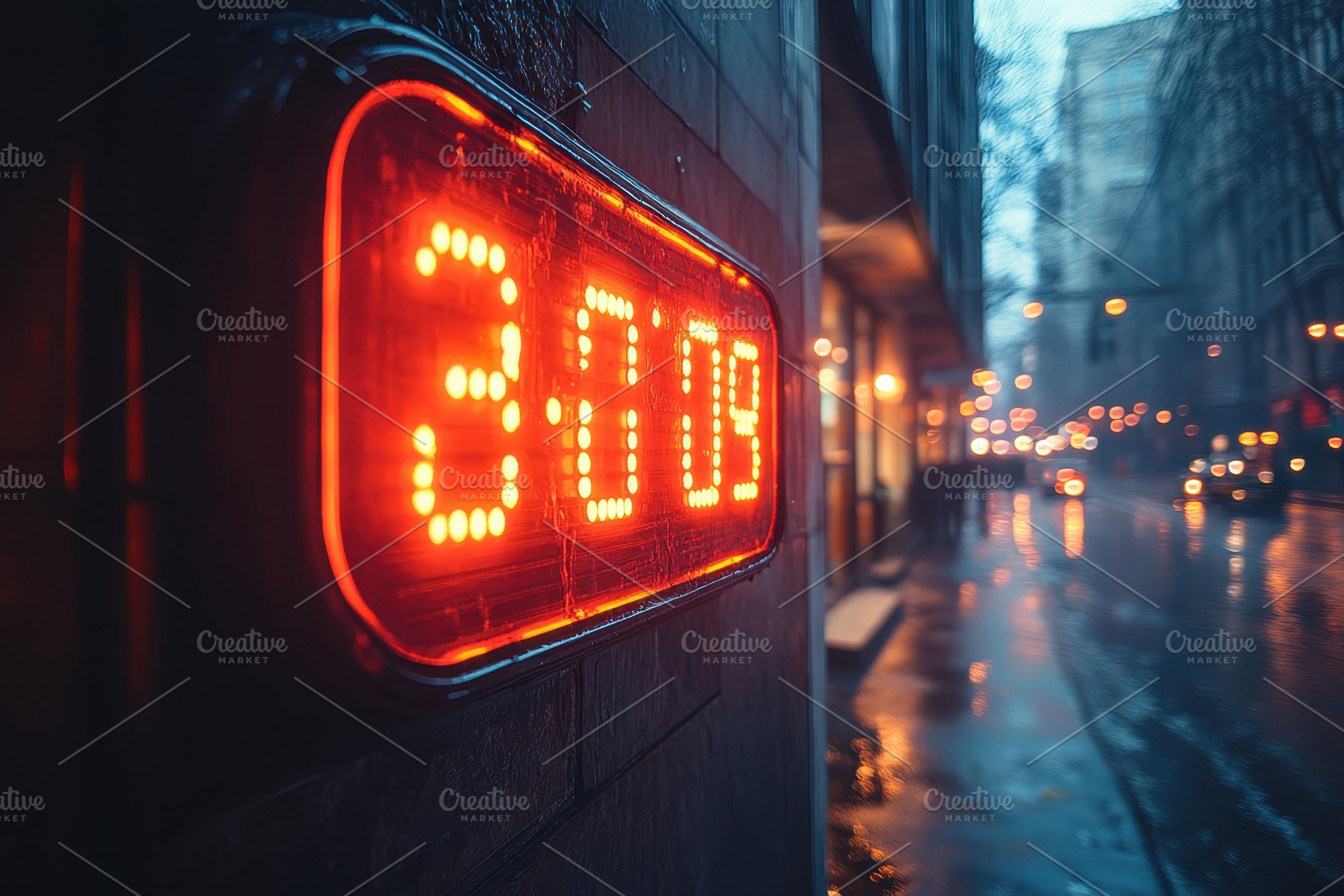 Digital clock displays time on a rai, a Photo by Tanuart