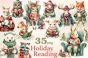 Holiday Reading Animals Clipart, an Animal Illustration by GlamArtZhanna (Thumbnail 1 of 5)