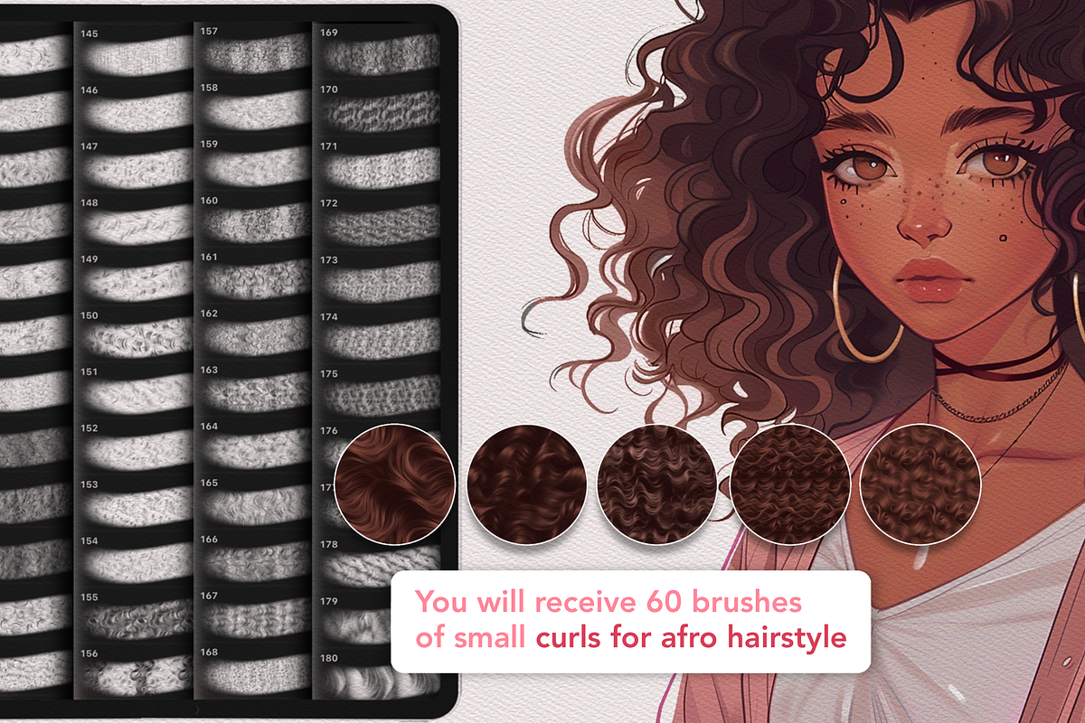 Procreate Hair Braids curly brushes, a Brush Add-On by Revabrush (Photo 8 of 10)