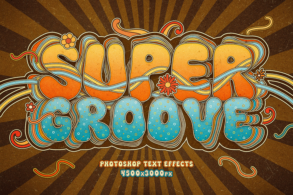 Retro Groovy Text Effects, a Layer Style Add-On by Andrew Skoch Design (Photo 3 of 9)