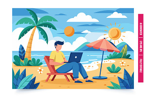 A man works on his laptop while sitt, an Illustration by Tanuart