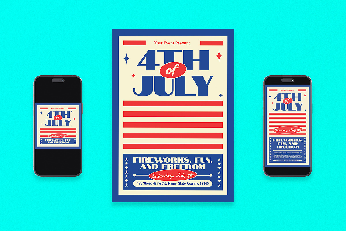 Blue Bold 4th of July Flyer Set, a Flyer Template by Aiyari Graphic (Photo 1 of 3)