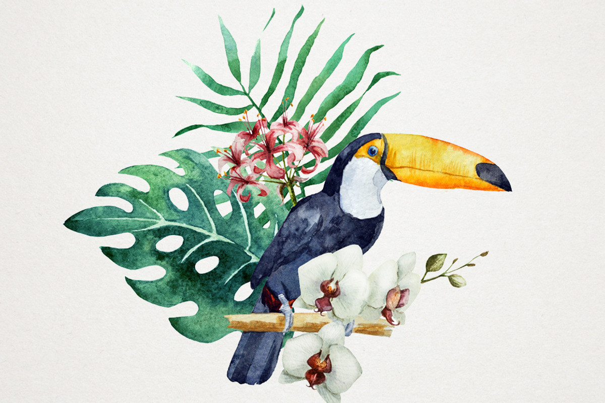 Tropical watercolor set+PNG! preview 5