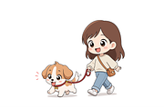 Girl Walking Her Happy Puppy Cartoon, a Person Illustration by Artpon Illustration (Thumbnail 2 of 3)